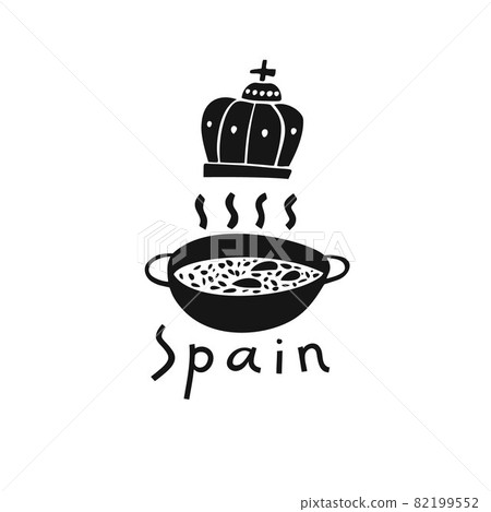 Vector hand drawn symbol of Spain. Travel illustration of Spain food. Hand drawn lettering illustration. Spanish landmark logo Vector hand drawn symbol of Spain. Travel illustration of Spain food. Hand drawn lettering illustration. Spanish landmark logo 82199552