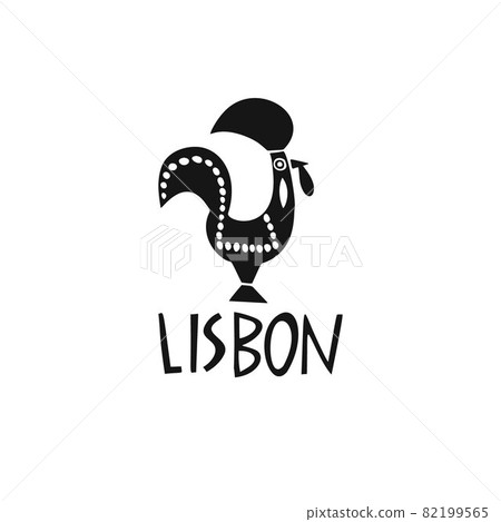 Vector hand drawn symbol of Portugal capital. Travel illustration of Lisbon. Hand drawn lettering illustration. Portuguese landmark logo 82199565