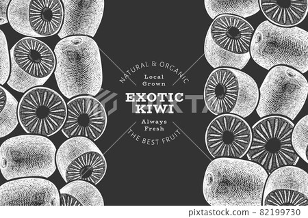 Hand drawn sketch style kiwi banner. Organic fresh fruit vector illustration on chalk board. Retro kiwi fruit design template 82199730