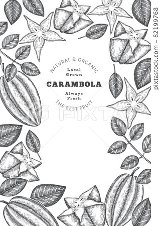 Hand drawn sketch style carambola banner. Organic fresh fruit vector illustration. Retro fruit design template Hand drawn sketch style carambola banner. Organic fresh fruit vector illustration. Retro fruit design template 82199768