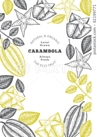 Hand drawn sketch style carambola banner. Organic fresh fruit vector illustration. Retro fruit design template 82199771