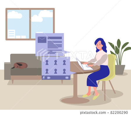 Illustration of a young woman working from home 82200290