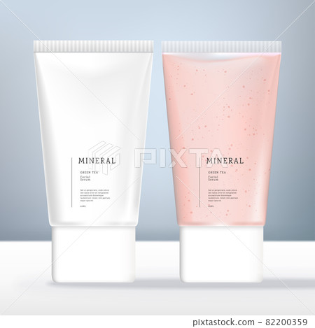 Vector Opaque or Clear Flat or Oval Beauty Tube Packaging with White Screw Cap. Pink and White. Vector Opaque or Clear Flat or Oval Beauty Tube Packaging with White Screw Cap. Pink and White. 82200359