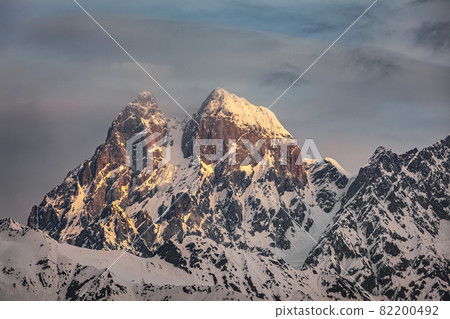 View of Mount Ushba. located in the Svaneti region of Georgia. Travel. View of Mount Ushba. located in the Svaneti region of Georgia. Travel. 82200492