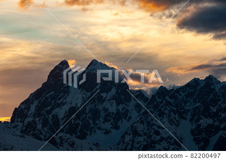View of Mount Ushba in sunseti. Svaneti region of Georgia View of Mount Ushba in sunseti. Svaneti region of Georgia 82200497