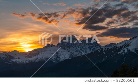 View of Mount Ushba in sunseti. Svaneti region of Georgia View of Mount Ushba in sunseti. Svaneti region of Georgia 82200501