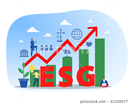 ESG or ecology problem concept, businessman leader watering seedling growth invest concept vector illustrator ESG or ecology problem concept, businessman leader watering seedling growth invest concept vector illustrator 82200677