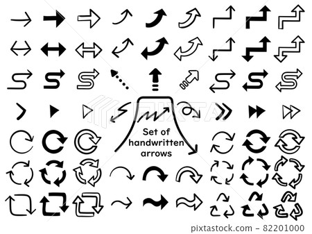 箭頭圖標集黑白矢量插圖素材 82201000