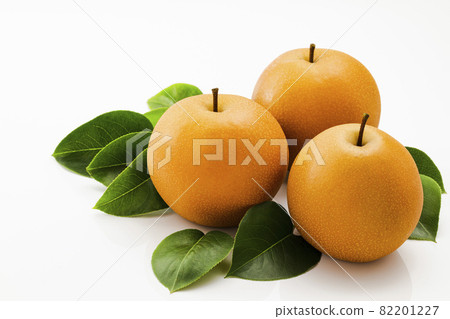 Pear with leaves on a white background 82201227