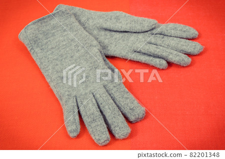 Warm womanly gloves and shawl for using in autumn or winter. Vintage photo 82201348