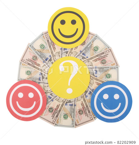 Question mark between smiley and sad smiley on mandala kaleidoscope from money. 82202909