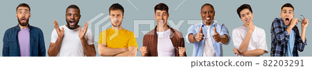 Face expression, emotions, feelings concept. Millennial men grimacing and gesturing Face expression, emotions, feelings concept. Millennial men grimacing and gesturing 82203291