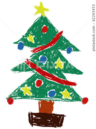 用蠟筆劃的看起來像孩子的聖誕樹手繪插圖（用於聖誕節插圖、圖標等） 82203453