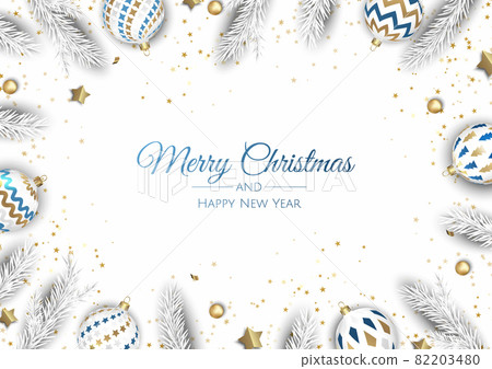 Merry Christmas and Happy New Year. Xmas background with Snowflakes and balls design. Merry Christmas and Happy New Year. Xmas background with Snowflakes and balls design. 82203480