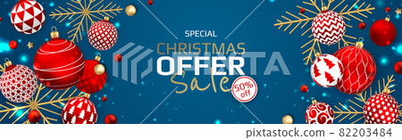 Merry Christmas and Happy New Year. Xmas background with realistic red balls. Levitation falling design composition. Merry Christmas and Happy New Year. Xmas background with realistic red balls. Levitation falling design composition. 82203484
