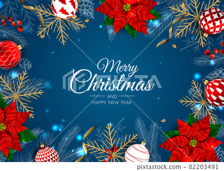 Merry Christmas and Happy New Year. Xmas background with Snowflakes and balls design. Merry Christmas and Happy New Year. Xmas background with Snowflakes and balls design. 82203491