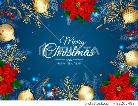 Merry Christmas and Happy New Year. Xmas background with Snowflakes and balls design. Merry Christmas and Happy New Year. Xmas background with Snowflakes and balls design. 82203492