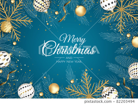 Merry Christmas and Happy New Year. Xmas background with Snowflakes and balls design. Merry Christmas and Happy New Year. Xmas background with Snowflakes and balls design. 82203494