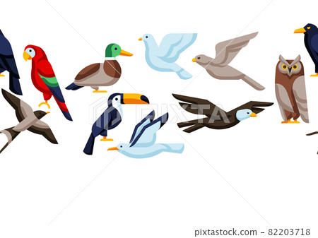 Seamless pattern with stylized birds. Image of wild birds in simple style. 82203718