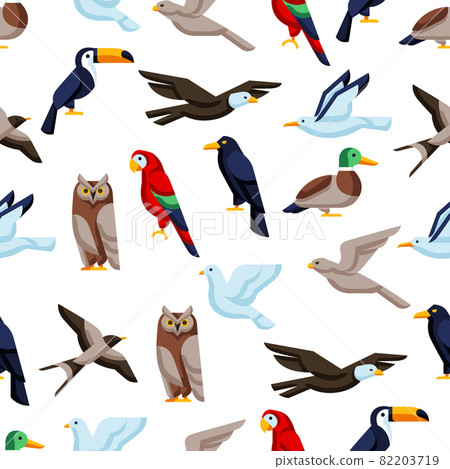 Seamless pattern with stylized birds. Image of wild birds in simple style. Seamless pattern with stylized birds. Image of wild birds in simple style. 82203719