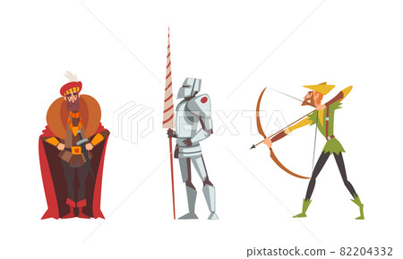 Medieval Archer with Bow and Knight with Lance Vector Set Medieval Archer with Bow and Knight with Lance Vector Set 82204332