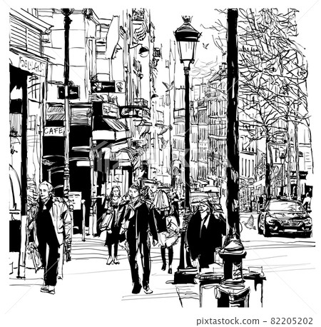Street in Paris with pedestrians 82205202