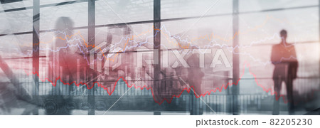 Finance Banking and Investment concept. Double exporsure stacked of coins and city with graph 82205230
