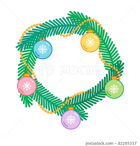 Christmas decorative wreath with colorful balls with snowflakes, christmas tree frame, vector Christmas decorative wreath with colorful balls with snowflakes, christmas tree frame, vector 82205337