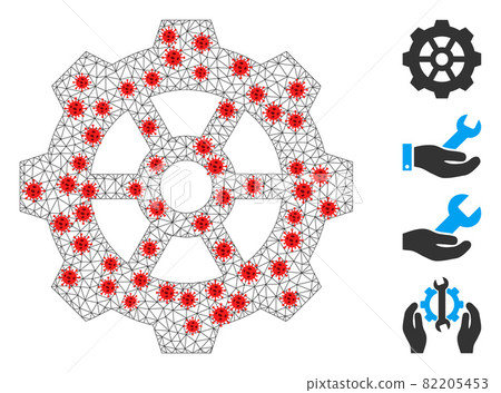 Polygonal Mesh Gear Icon with Infectious Centers - Stock Illustration ...