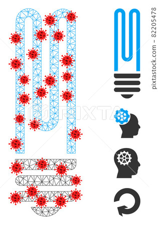 Polygonal Mesh Fluorescent Bulb Pictogram with Coronavirus Nodes 82205478