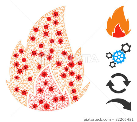 Polygonal Mesh Fire Pictogram with Covid Nodes 82205481