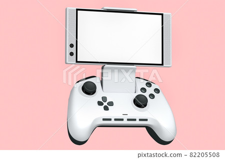 Realistic white joystick for playing games on mobile phone on pink background 82205508