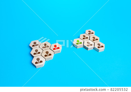 Two rival groups of businessmen. Rivalry competition. Resolving conflicts through negotiations and finding a compromise. Competing clans. Interethnic strife. Confrontation. Business group competition 82205532