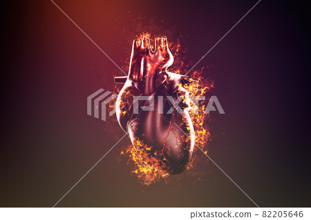 Abstract human heart in flame and smoke Abstract human heart in flame and smoke 82205646