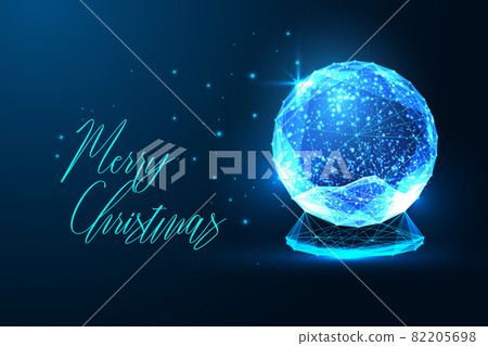 Abstract glowing polygonal snow globe isolated on dark blue Abstract glowing polygonal snow globe isolated on dark blue 82205698