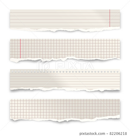 Ripped paper strips isolated on white background. Realistic crumpled paper scraps with torn edges Ripped paper strips isolated on white background. Realistic crumpled paper scraps with torn edges 82206218