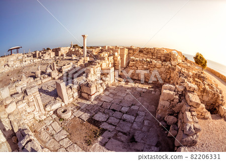 The Episcopal Precinct of Kourion illuminated by the last sunlight. Limassol District, Cyprus 82206331