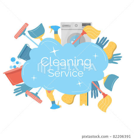 Banner with tools for cleaning service isolated  82206391