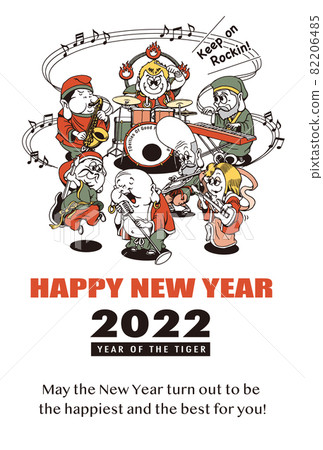 2022 New Year's card template "Seven Lucky Gods Band" Happy New Year with English notes 2022 New Year's card template "Seven Lucky Gods Band" Happy New Year with English notes 82206485