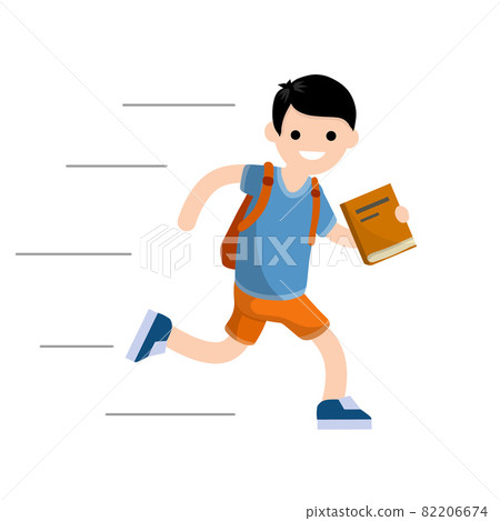 Boy run with book. Student goes to school. 82206674