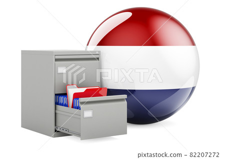 Database in the Netherlands, concept. Folders in filing cabinet with the Netherlands flag, 3D rendering Database in the Netherlands, concept. Folders in filing cabinet with the Netherlands flag, 3D rendering 82207272