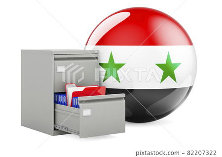 Database in Syria, concept. Folders in filing cabinet with Syrian flag, 3D rendering 82207322