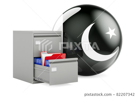 Database in Pakistan, concept. Folders in filing cabinet with Pakistani flag, 3D rendering 82207342
