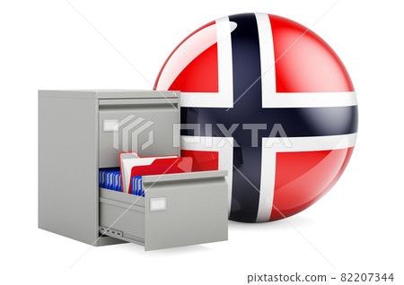 Database in Norway, concept. Folders in filing cabinet with Norwegian flag, 3D rendering Database in Norway, concept. Folders in filing cabinet with Norwegian flag, 3D rendering 82207344