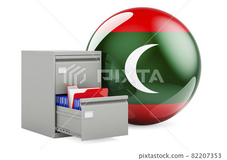Database in Maldives, concept. Folders in filing cabinet with Maldivian flag, 3D rendering 82207353