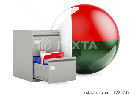 Database in Madagascar, concept. Folders in filing cabinet with Madagascar flag, 3D rendering Database in Madagascar, concept. Folders in filing cabinet with Madagascar flag, 3D rendering 82207355