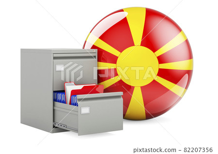 Database in Macedonia, concept. Folders in filing cabinet with Macedonian flag, 3D rendering Database in Macedonia, concept. Folders in filing cabinet with Macedonian flag, 3D rendering 82207356