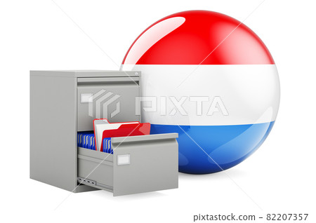 Database in Luxembourg, concept. Folders in filing cabinet with Luxembourgish flag, 3D rendering Database in Luxembourg, concept. Folders in filing cabinet with Luxembourgish flag, 3D rendering 82207357
