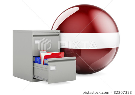 Database in Latvia, concept. Folders in filing cabinet with Latvian flag, 3D rendering Database in Latvia, concept. Folders in filing cabinet with Latvian flag, 3D rendering 82207358