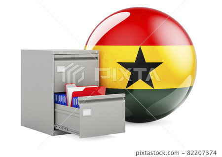 Database in Ghana, concept. Folders in filing cabinet with Ghanaian flag, 3D rendering Database in Ghana, concept. Folders in filing cabinet with Ghanaian flag, 3D rendering 82207374